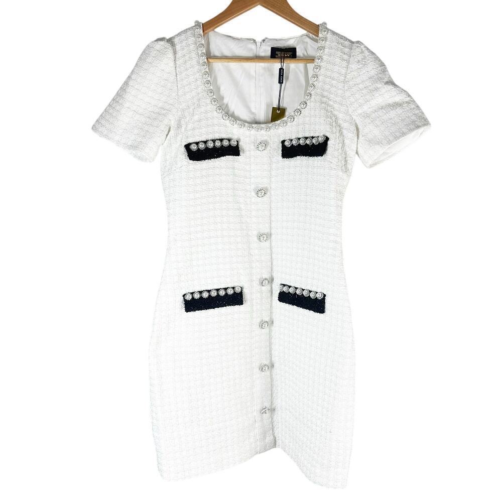 Alexia Admor Aviva Pearl Tweed Dress Ivory Size US 6